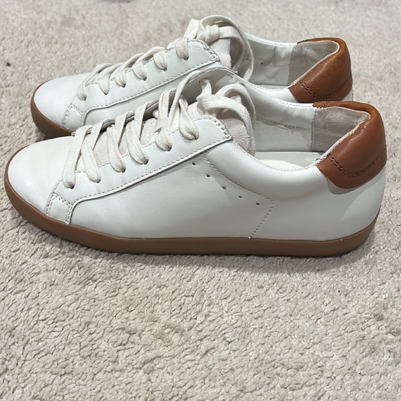 Banana Republic Women's Sneaker, Size 7.5, White and Brown Leather - Picture 1 of 5